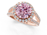 Rose gold Fancy Pink Round  Halo Split Shank Diamond Ring with Four-Prong Setting_1
