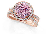 Rose gold Fancy Pink Round  Halo Split Shank Diamond Ring with Pavé Setting_27