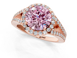 Rose gold Fancy Pink Round  Halo Split Shank Diamond Ring with Prong Setting_1