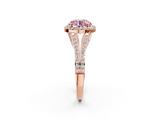 Rose gold Fancy Pink Round  Halo Split Shank Diamond Ring with Prong Setting_2
