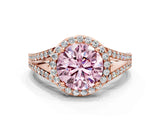 Rose gold Fancy Pink Round  Halo Split Shank Pave Diamond Ring with Four-Prong Setting_34