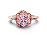 Rose gold Fancy Pink Round  Halo Split Shank Pave Diamond Ring with Petal Prong Setting_20