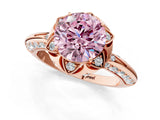 Rose gold Fancy Pink Round  Halo Split Shank Pave Diamond Ring with Petal Prong Setting_21