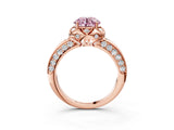 Rose gold Fancy Pink Round  Halo Split Shank Pave Diamond Ring with Petal Prong Setting_23