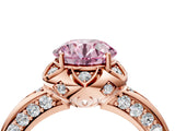 Rose gold Fancy Pink Round  Halo Split Shank Pave Diamond Ring with Petal Prong Setting_24