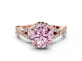 Rose gold Fancy Pink Round  Halo Twist Band Solitaire Prong Setting Ring