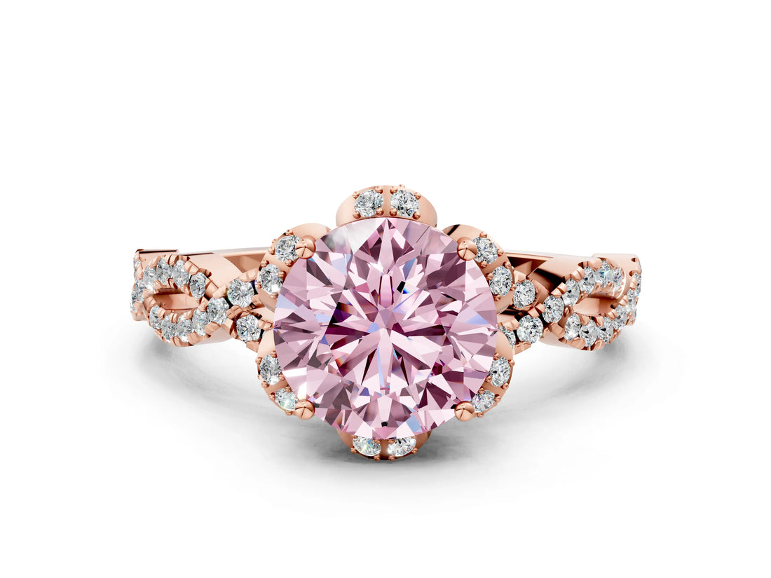 Rose gold Fancy Pink Round  Halo Twist Band Solitaire Ring with Six-Prong Setting_3