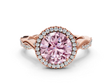 Rose gold Fancy Pink Round  Halo Twist Band Solitaire Ring
