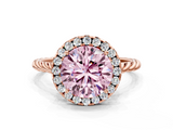 Rose gold Fancy Pink Round  Halo Twisted Band Four-Prong Diamond Ring