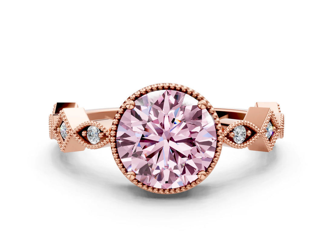 Rose gold Fancy Pink Round  Milgrain Marquise Diamond Twist Band Ring_62
