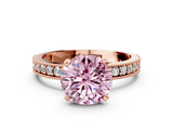 Rose gold Fancy Pink Round  Milgrain Pave Diamond Engagement Ring with Four-Prong Setting