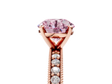 Rose gold Fancy Pink Round  Milgrain Pave Diamond Engagement Ring with Four-Prong Setting_5