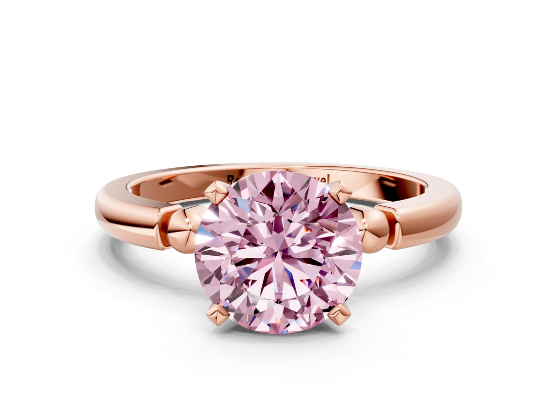 Rose gold Fancy Pink Round  Solitaire Beaded Band with Four-Prong Setting