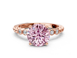 Rose gold Fancy Pink Round  Solitaire Bezel Accent Diamond Engagement Ring with Beaded Band and Four-Prong Setting