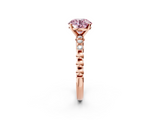 Rose gold Fancy Pink Round  Solitaire Bezel Accent Diamond Engagement Ring with Beaded Band and Four-Prong Setting_2