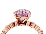 Rose gold Fancy Pink Round  Solitaire Bezel Accent Diamond Engagement Ring with Beaded Band and Four-Prong Setting_4