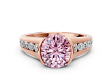 Rose gold Fancy Pink Round  Solitaire Bezel-Set Diamond Ring with Channel-Set Band