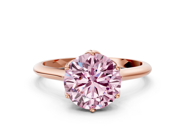 Rose gold Fancy Pink Round  Solitaire Cathedral Diamond Ring with Six-Prong Setting