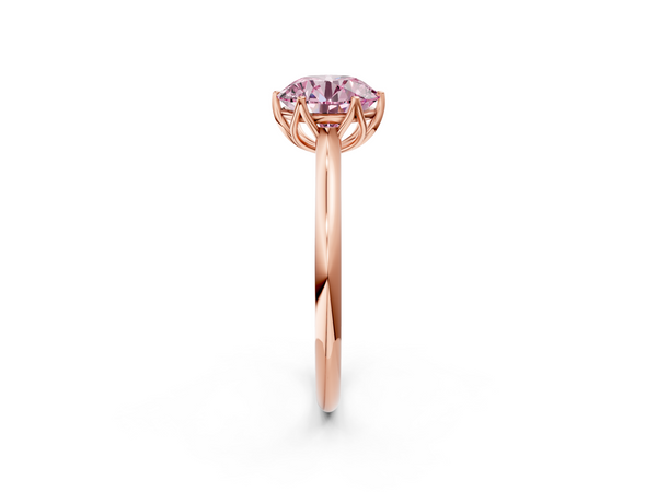 Rose gold Fancy Pink Round  Solitaire Cathedral Diamond Ring with Six-Prong Setting