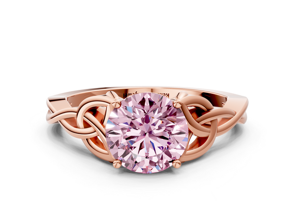 Rose Gold Round Celtic Knot Solitaire Engagement Ring Setting for Fancy Pink Center