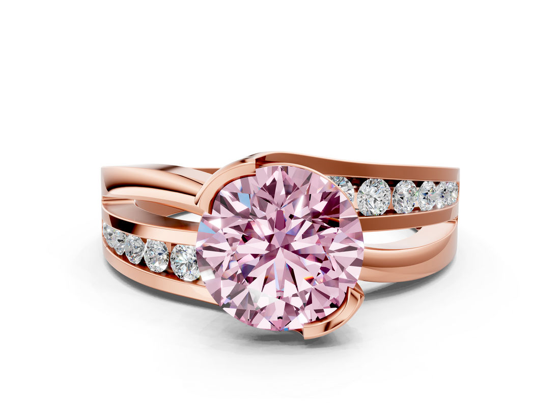 Rose gold Fancy Pink Round  Solitaire Channel-Set Split Shank Ring with Tension Prong Setting_3