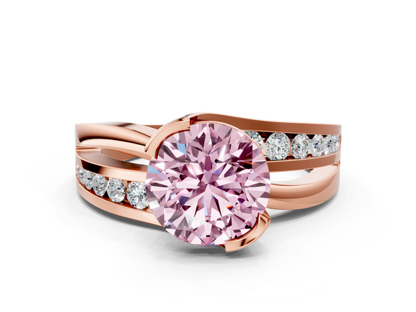 Rose gold Fancy Pink Round  Solitaire Channel-Set Split Shank Ring with Tension Prong Setting
