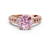 Rose gold Fancy Pink Round  Solitaire Chevron Pave Diamond Engagement Ring with Six-Prong Setting