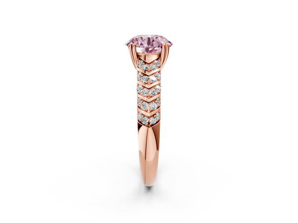 Rose Gold Round Chevron Pave Solitaire Engagement Ring Setting for Fancy Pink Center