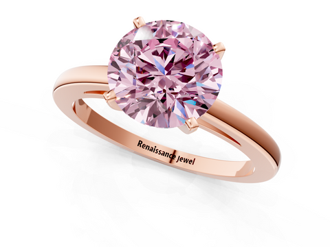 Rose gold Fancy Pink Round  Solitaire Diamond Engagement Ring with Four-Prong Setting on a Classic Band_4
