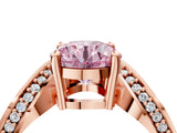 Rose gold Fancy Pink Round  Solitaire Diamond Engagement Ring with Pave Band and Four-Prong Setting 4