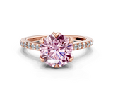 Rose gold Fancy Pink Round  Solitaire Diamond Engagement Ring with Pave Band and Six-Prong Setting