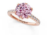 Rose gold Fancy Pink Round  Solitaire Diamond Engagement Ring with Pave Band and Six-Prong Setting_1