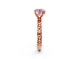 Rose gold Fancy Pink Round  Solitaire Diamond Engagement Ring with XO Engraved Band and Four-Prong Setting 3