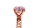 Rose gold Fancy Pink Round  Solitaire Diamond Engagement Ring with XO Engraved Band and Four-Prong Setting