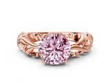Rose gold Fancy Pink Round  Solitaire Diamond Leaf Vine Band with Prong Setting