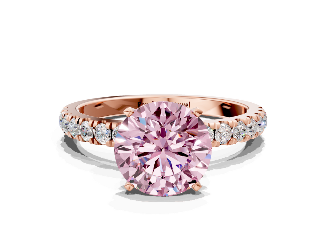Rose gold Fancy Pink Round  Solitaire Diamond Pavé Band with Four-Prong Setting