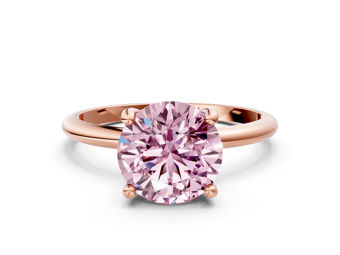 Rose gold Fancy Pink Round  Solitaire Diamond Ring with 4-Prong Setting on a Classic Band_3