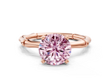 Rose gold Fancy Pink Round  Solitaire Diamond Ring with Bamboo Band and Four-Prong Setting