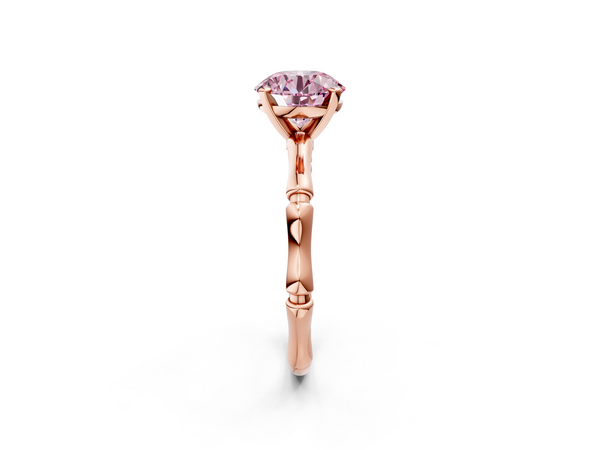 Rose gold Fancy Pink Round  Solitaire Diamond Ring with Bamboo Band and Four-Prong Setting
