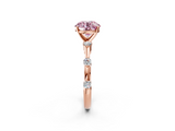 Rose gold Fancy Pink Round  Solitaire Diamond Ring with Bezel Set Side Stones and Prong Setting_2
