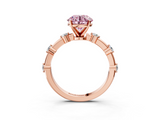Rose gold Fancy Pink Round  Solitaire Diamond Ring with Bezel Set Side Stones and Prong Setting_3