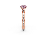 Rose gold Fancy Pink Round  Solitaire Diamond Ring with Channel-Set Baguette Band and Four-Prong Setting_2