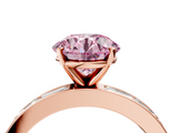 Rose gold Fancy Pink Round  Solitaire Diamond Ring with Channel-Set Baguette Band and Four-Prong Setting_4