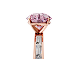 Rose gold Fancy Pink Round  Solitaire Diamond Ring with Channel-Set Baguette Band and Four-Prong Setting_5