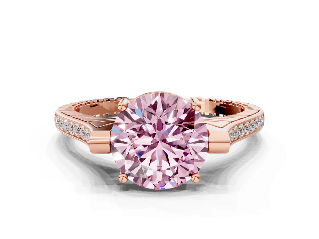 Rose gold Fancy Pink Round  Solitaire Diamond Ring with Channel Set Band and Bezel Prong Setting_56