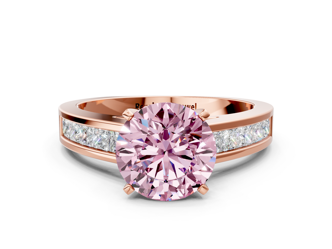 Rose gold Fancy Pink Round  Solitaire Diamond Ring with Channel-Set Band and Four-Prong Setting_3