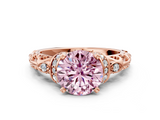 Rose gold Fancy Pink Round  Solitaire Diamond Ring with Filigree Band and Four-Prong Setting