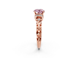 Rose gold Fancy Pink Round  Solitaire Diamond Ring with Filigree Band and Four-Prong Setting_2