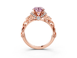 Rose gold Fancy Pink Round  Solitaire Diamond Ring with Filigree Band and Four-Prong Setting_3