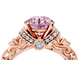 Rose gold Fancy Pink Round  Solitaire Diamond Ring with Filigree Band and Four-Prong Setting_4
